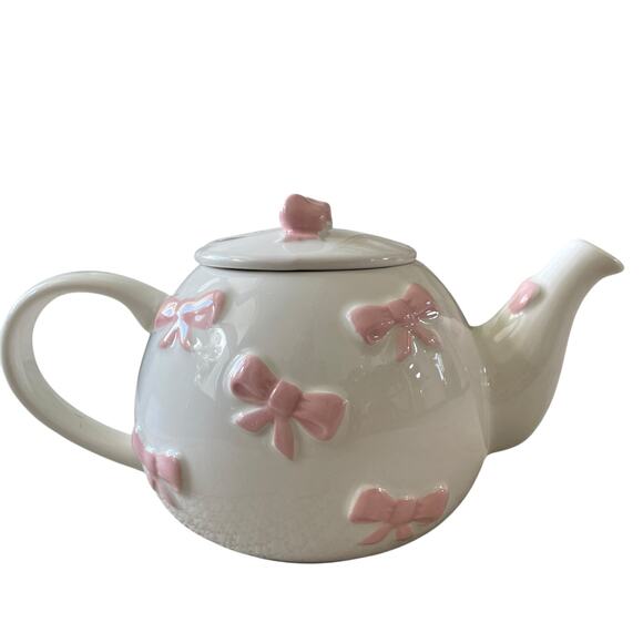 Lang Design Hand Painted Pink Bow Ceramic Teapot New - Picture 10 of 16